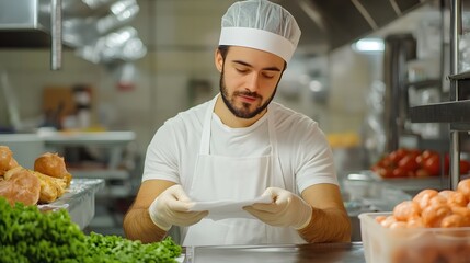 Factory Worker Conducting Routine Food Safety Inspection with Checklist