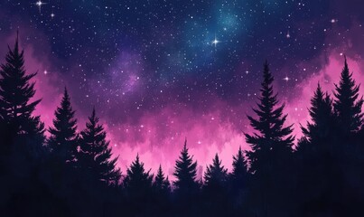 Fototapeta premium A beautiful galaxy shines in the night sky with tall trees in the foreground