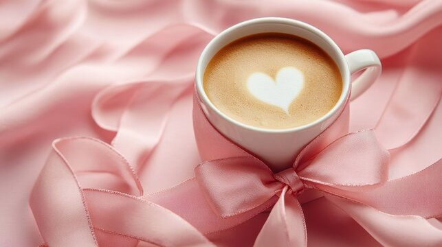 Romantic valentine’s day card with coffee and heart foam for lovely gift ideas