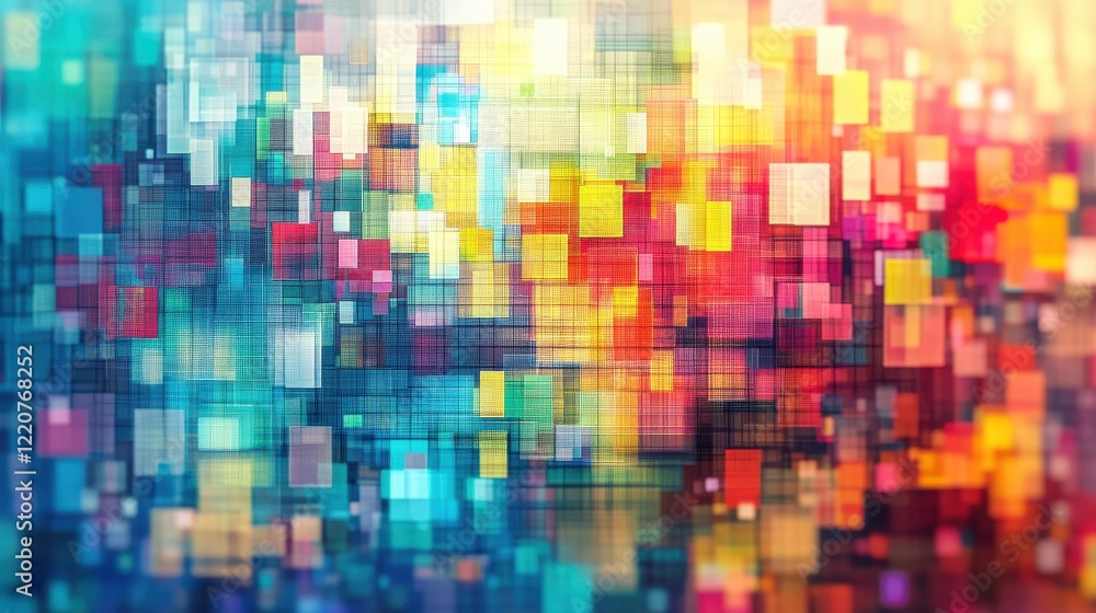 Poster abstract colorful blurry pixel blocks background. bg and technology, digital world concept. 3d rende