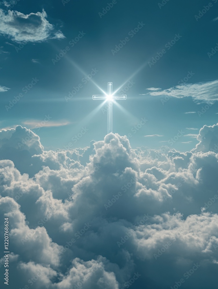 Aufkleber a cross in the sky above the clouds generative ai
