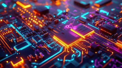 Obraz premium Circuit Board with Glowing Lines