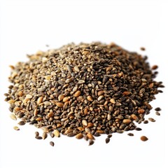 Close-Up View of Varied Seeds Piled Together on a White Background for Culinary and Nutritional Themes