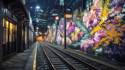 Obraz premium Vibrant Street Art Journey in City at Night