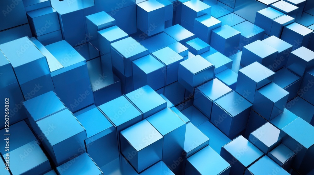 Poster digital blue geometric figures at abstract technology background. 3d rendering