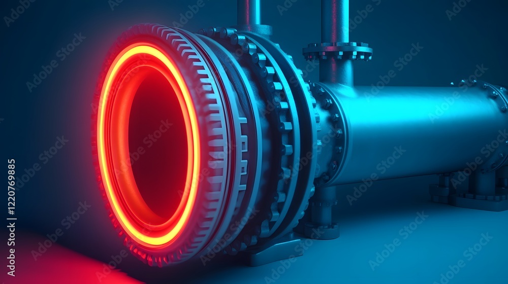 Aufkleber simplistic mechanical pump with glowing fluid flow in sharp 3d