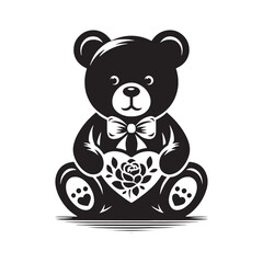 Obraz premium Valentine teddy bear with a love note for heartfelt moments - Teddy Bear silhouette - Teddy Bear vector - Teddy Bear illustration - valentine silhouette - love silhouette 