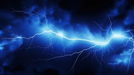 Intense Blue Lightning Striking Through Dark Clouds in Dramatic Night Sky with Electric Energy and Bright Illuminations