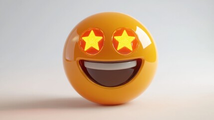 Fototapeta premium 3D Render of Orange Smiley Face with Star Eyes on a White Background