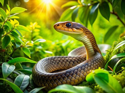 Indian Rat Snake in Lush Asian Landscape - Wildlife Photography
