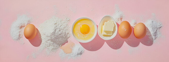Playful Baking Flat Lay with Vibrant Tools,
Whimsical Arrangement of Baking Supplies