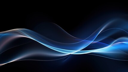 Obraz premium Abstract Design Featuring Flowing Blue and White Waves on a Black Background, Capturing Motion and Elegance in a Fluid Form