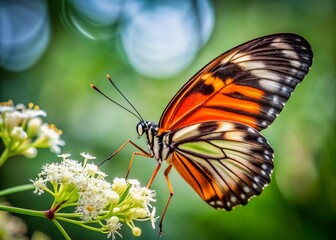 Obraz premium Isabella's Longwing Butterfly on White Flower - Closeup Stock Photo