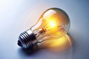 Isolated Glowing Light Bulb on Pure White Background - Aerial View