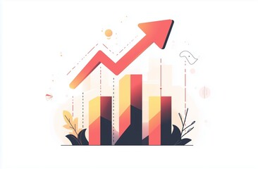 Red arrow pointing upwards, growing graph icon