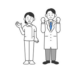 女性看護師と男性医師のイラスト　ベクター