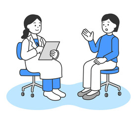 診察する女性医師と患者のイラスト　ベクター
