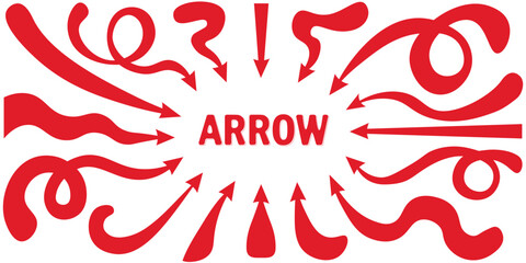 Set of red bold Arrows, isolated on a transparent background. Vector illustration