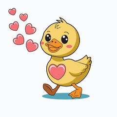 A cute duck fall in love illustration