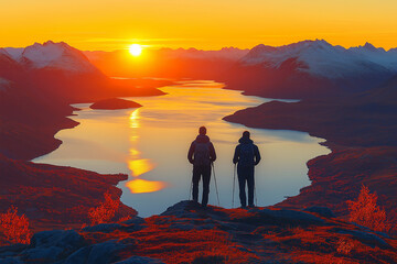 Obraz premium Photo d’un couple romantique en randonnée sur un sentier de montagne avec vue panoramique