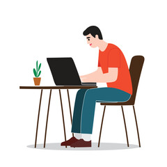 a Man using laptop on a table in flat design