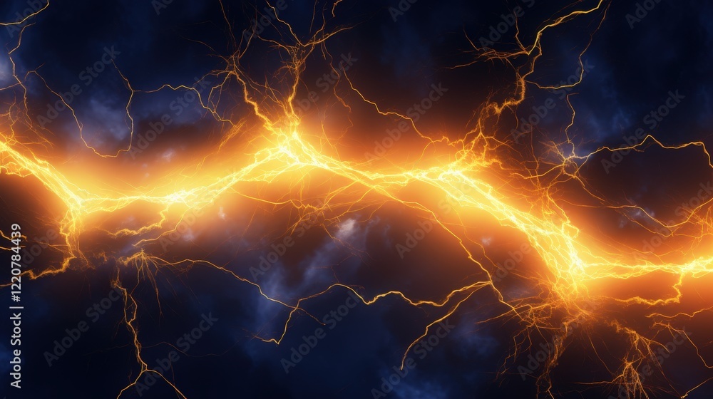 Poster electrifying abstract background with bright lightning bolts and dark atmospheric elements for use i