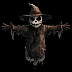 A scary Halloween costume with a hat and a scary face. transparent background