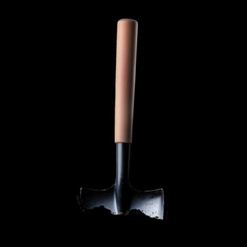 A black and wooden tool with a handle. transparent background