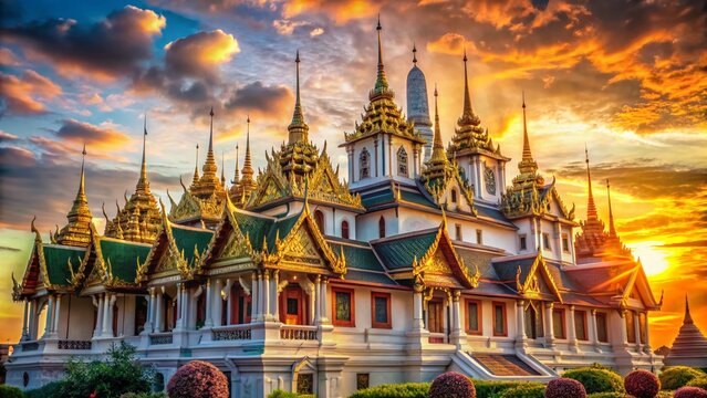Loha Prasat Metal Castle Wat Ratchanadda Bangkok Thailand Architectural Detail Stock Photo
