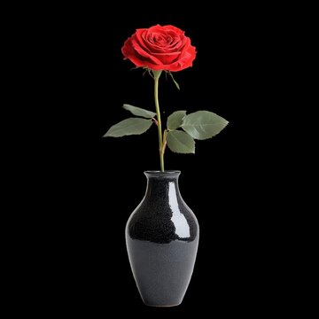 A single red rose elegantly placed in a black vase.