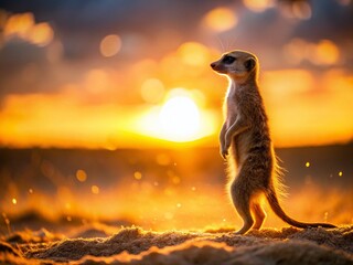 Long Exposure Meerkat Sunset, African Wildlife, Blurred Motion, Desert Animal, Night Photography