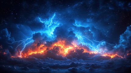 Breathtaking Lightning Display During Stormy Night with Dark Clouds Illuminated by Intense Natural Phenomena and Dramatic Atmosphere