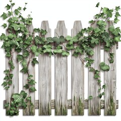 Fototapeta premium Wooden Fence Covered in Ivy Vines with Rustic Texture for Garden and Nature Background