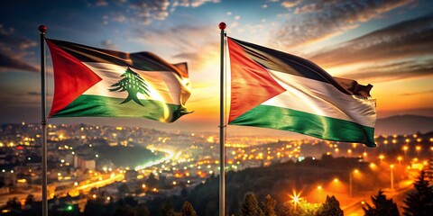 Long Exposure Photography: Palestine & Lebanon Flags, Intertwined Symbols of Hope and Unity