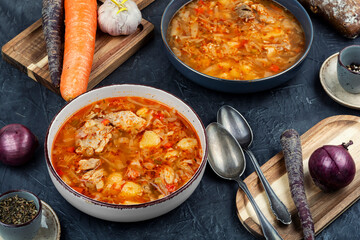 Borsch, dish of traditional Ukrainian cuisine.
