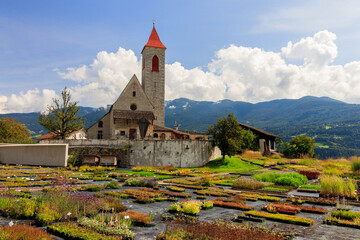 St Magdalena Geislerspitzen Villnößtal church and garden