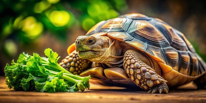 Long Exposure Photo of Sucata Tortoise Enjoying Fresh Vegetables