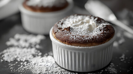 Monochromatic Soufflé au Chocolat with Dusting of Powdered Sugar