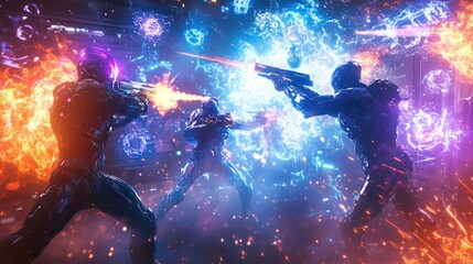 Epic Sci-Fi Soldiers in High-Tech Armor Engaged in Futuristic Space Battle