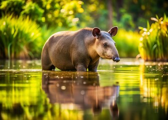 Fototapeta premium Lowland Tapir in South American Swamp - Minimalist Wildlife Photography