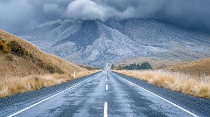 Majestic Mountain Road in New Zealand: A Scenic Drive Under Dramatic Skies
