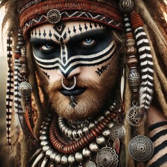 Tribal Warrior paint and jewelry