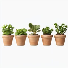 Fototapeta premium Collection of Succulent Plants in Terracotta Pots on White Background for Natural Decor and Gardening Inspiration