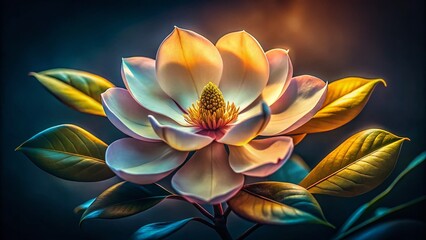 Low Light Magnolia Grandiflora Bloom, Night Photography, Southern Charm, Elegant Flower