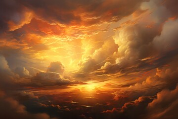Warm, golden clouds with touches of red and orange, illuminated as if by a sunset