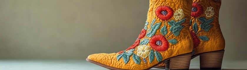 A pair of embroidered ankle boots, combining art with fashion