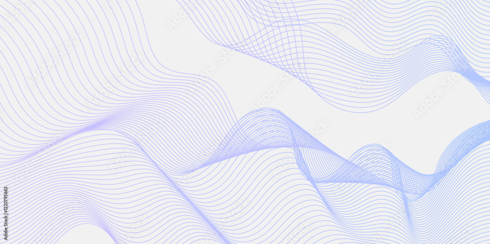 Poster abstract blue and purple smooth flowing wave lines on a white background. dynamic sound wave element
