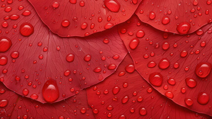 Fototapeta premium Close-Up of Red Rose Petals Kisses by Raindrops and Glimmering with Water Droplets