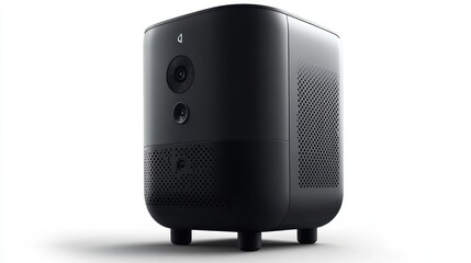 Obraz premium Modern, compact, black projector with two cameras and audio vents.