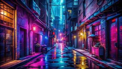 Obraz premium Low Light Urban Alleyway Scene - Mysterious Night Photography